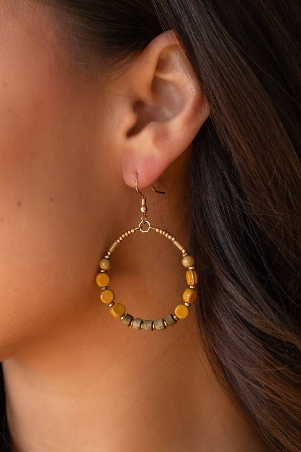 Mustard & Olive Beaded Hoop Earrings