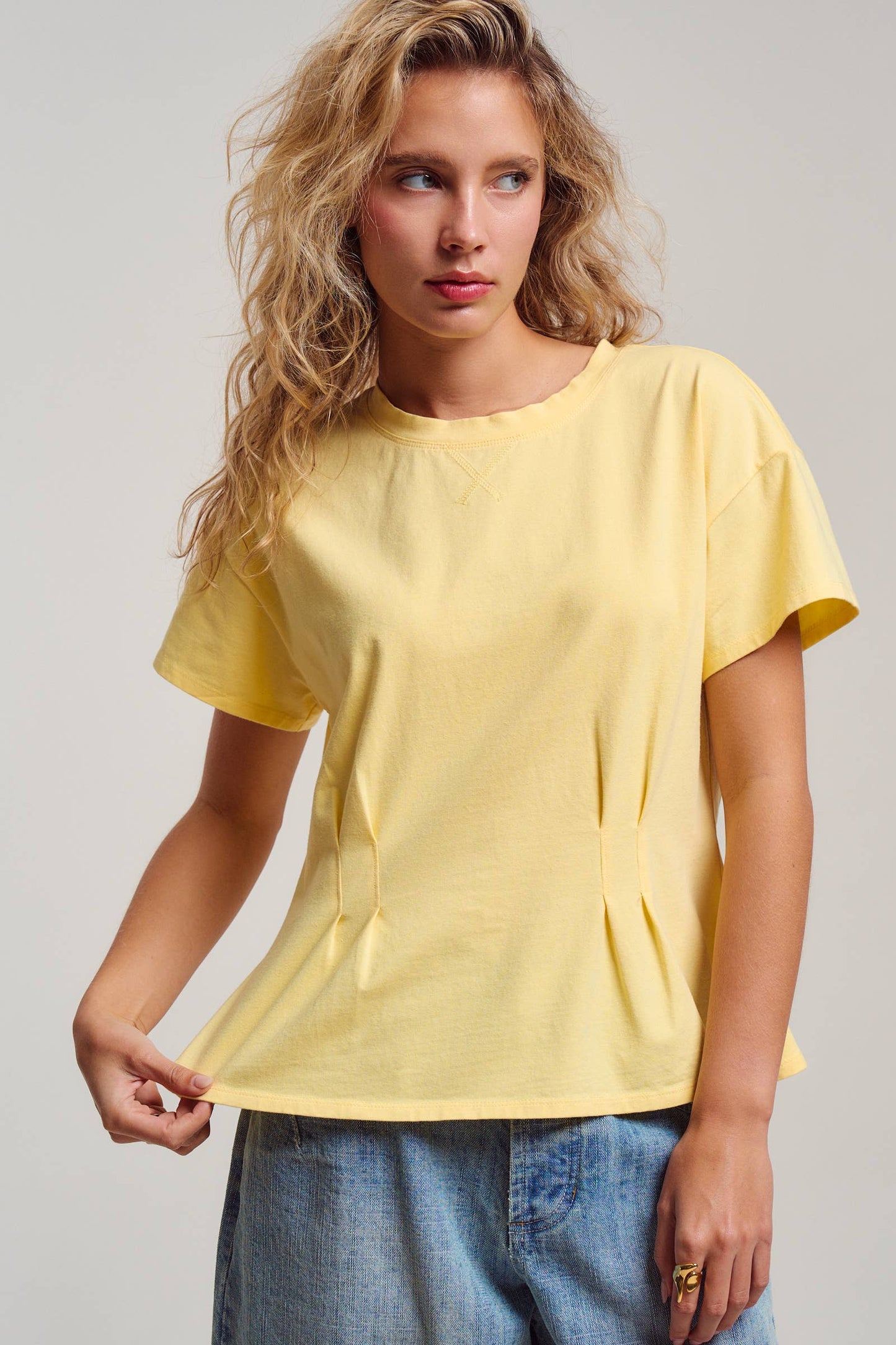 Pleated Waist Cotton Spandex Everyday Tee