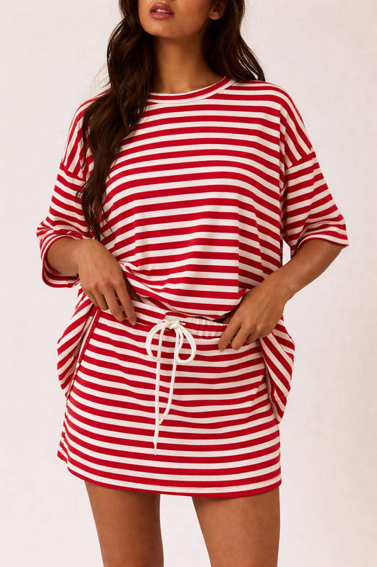 Short Sleeve Oversized Striped T-shirt - 2 color options