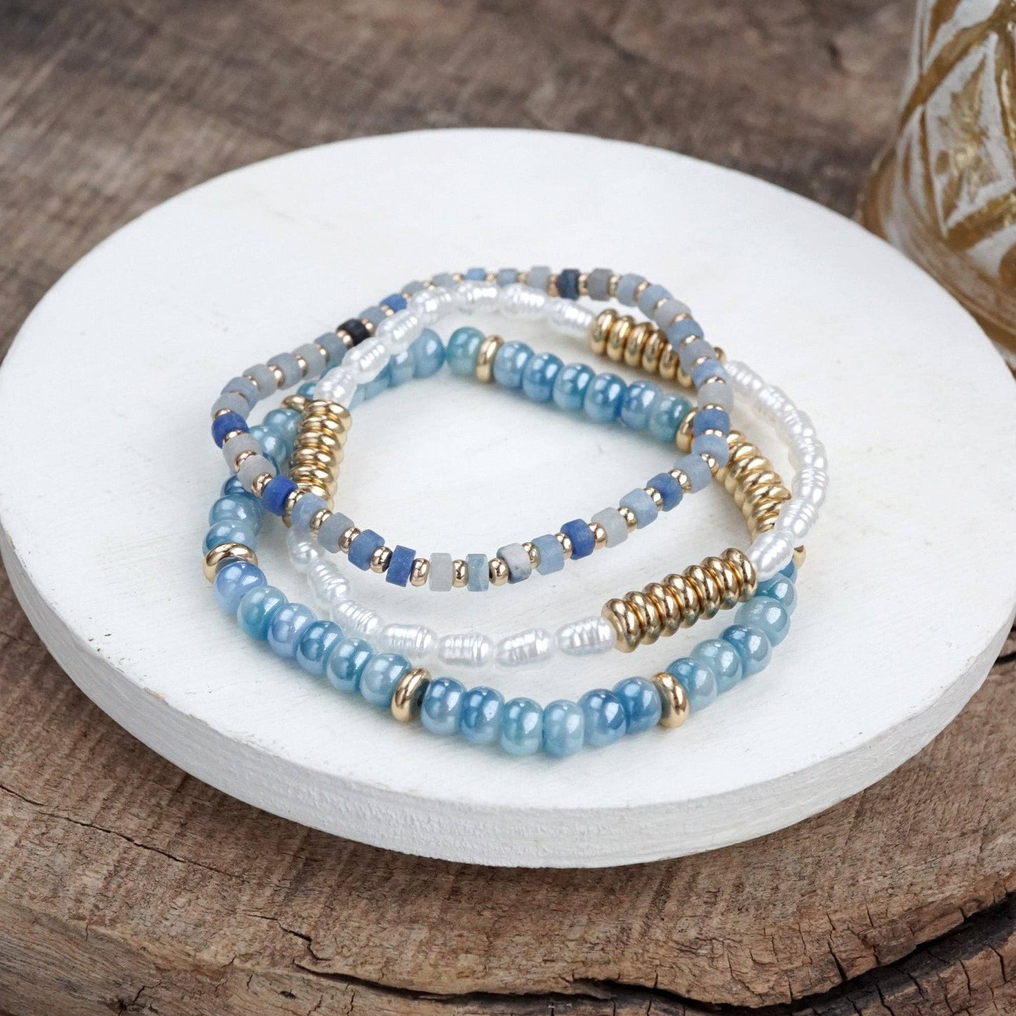 Classic Beaded Bracelet Trio – Natural Stone, Pearls & Glass