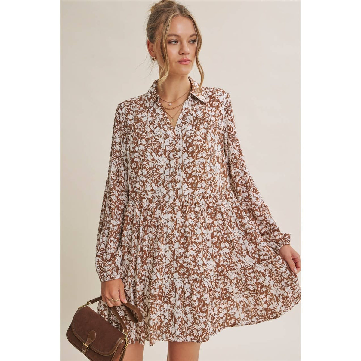 Soft Autumn Floral Button-Down Mini Shift Dress
