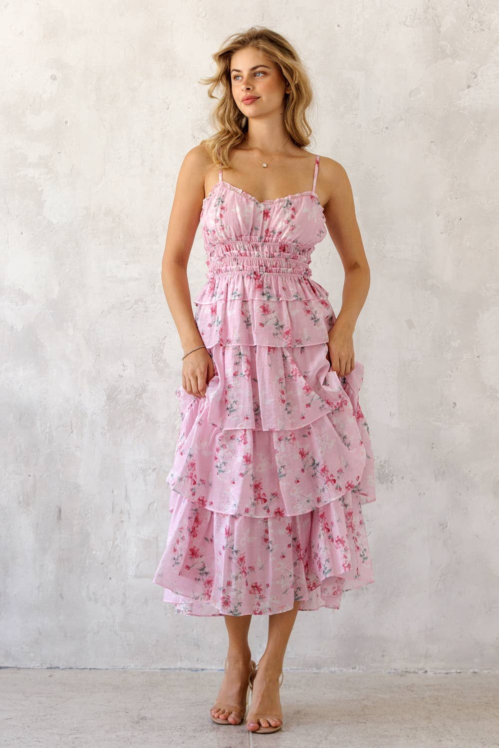 Floral Smocked Tiered Midi Dress