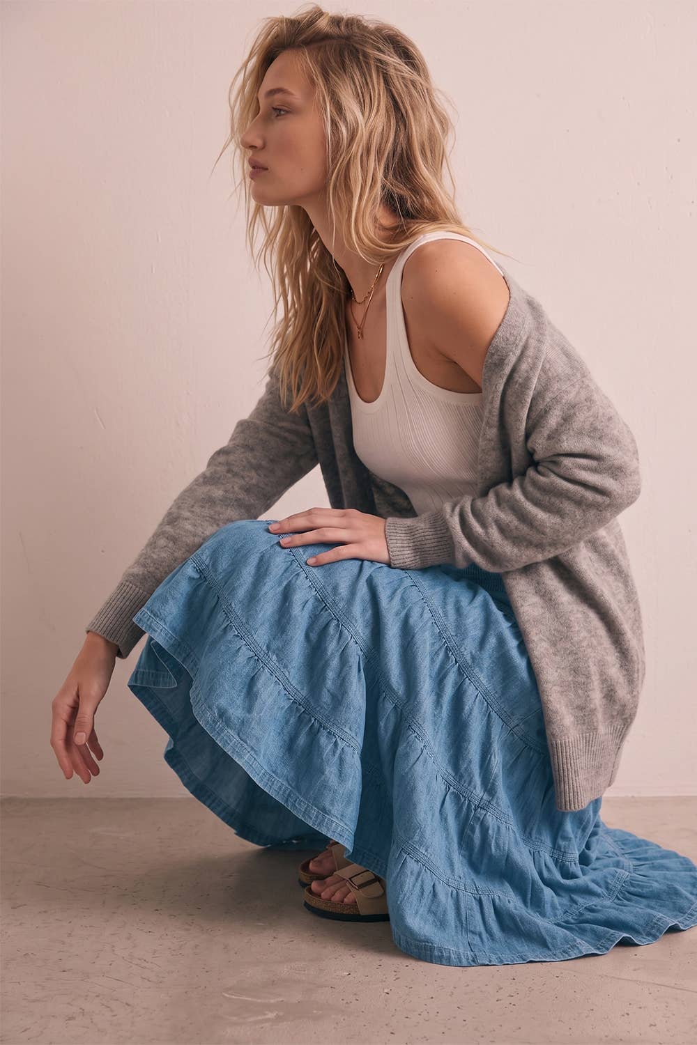 Smocked Waist Midi Skirt