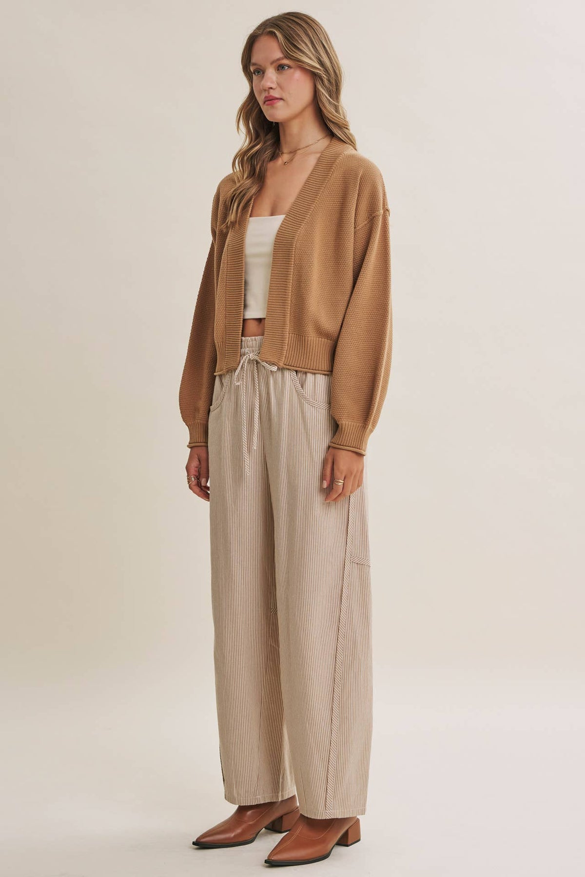 Everyday Essential Easy Layering Balloon Sleeve Waffle Cardigan
