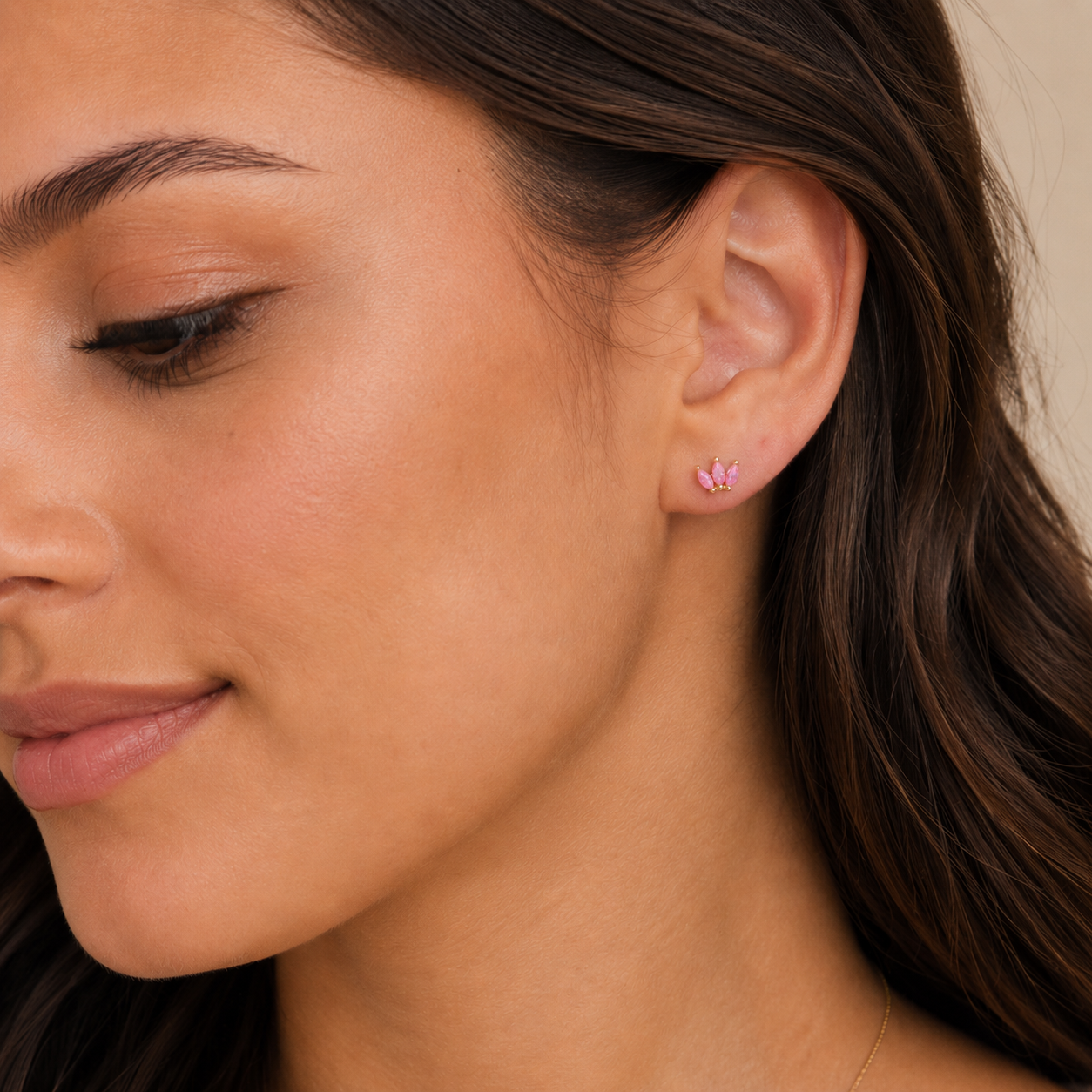 Opal Crown Stud - Pink - Gold Earrings