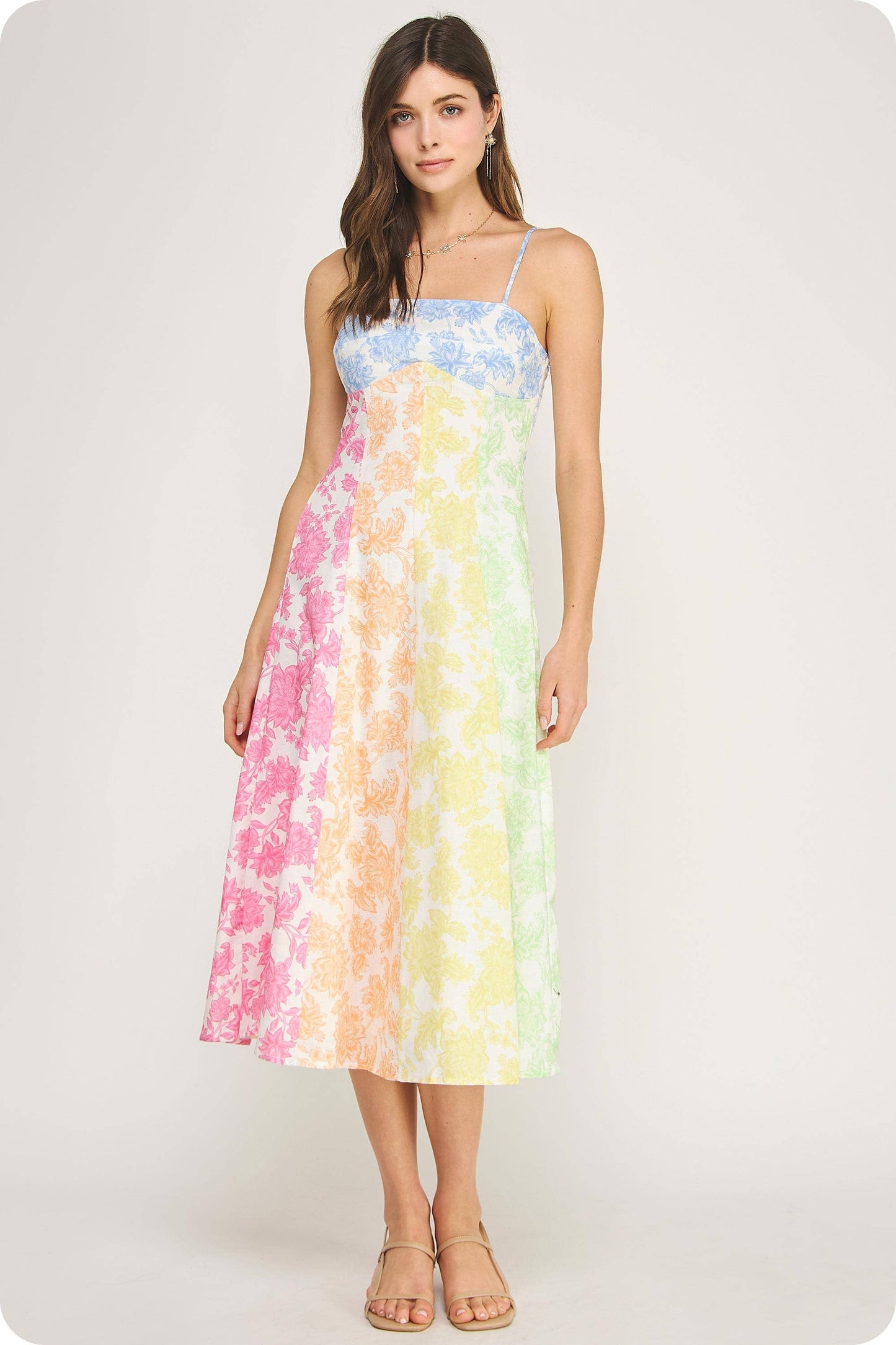 Botanical Garden Cotton/Linen Blend  Midi Dress