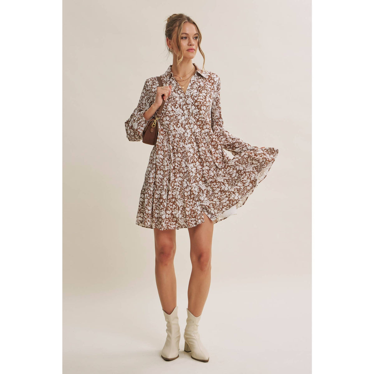 Soft Autumn Floral Button-Down Mini Shift Dress