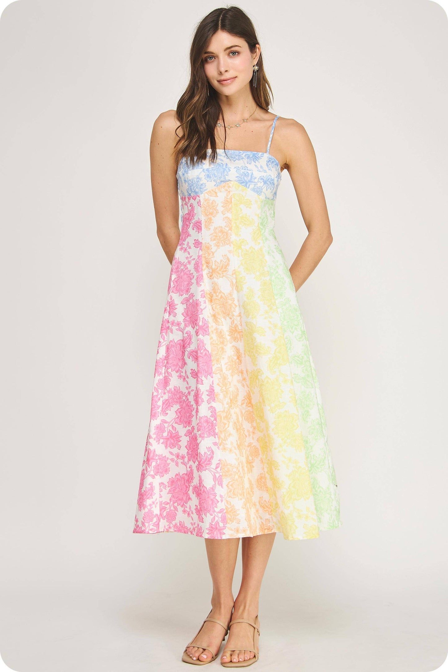 Botanical Garden Cotton/Linen Blend  Midi Dress