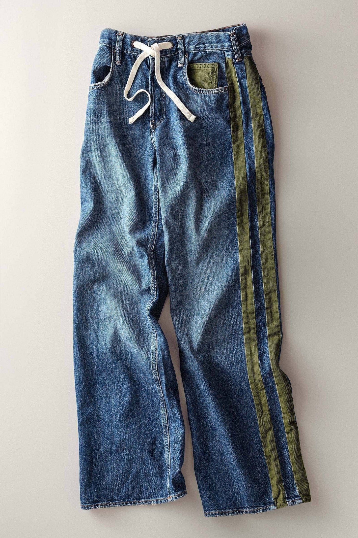 Slouchy Relaxed Wide-Leg Utility Stripe Denim Jeans