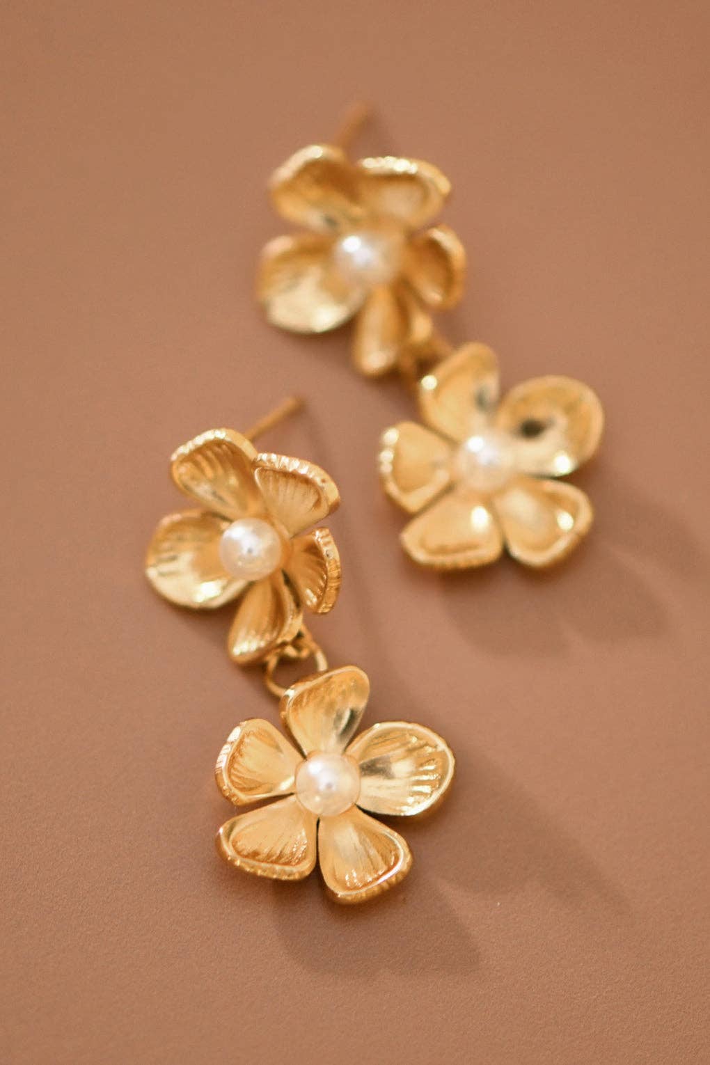 18K Gold Plated Stainless Steel Pearl Floral Drop Earrings