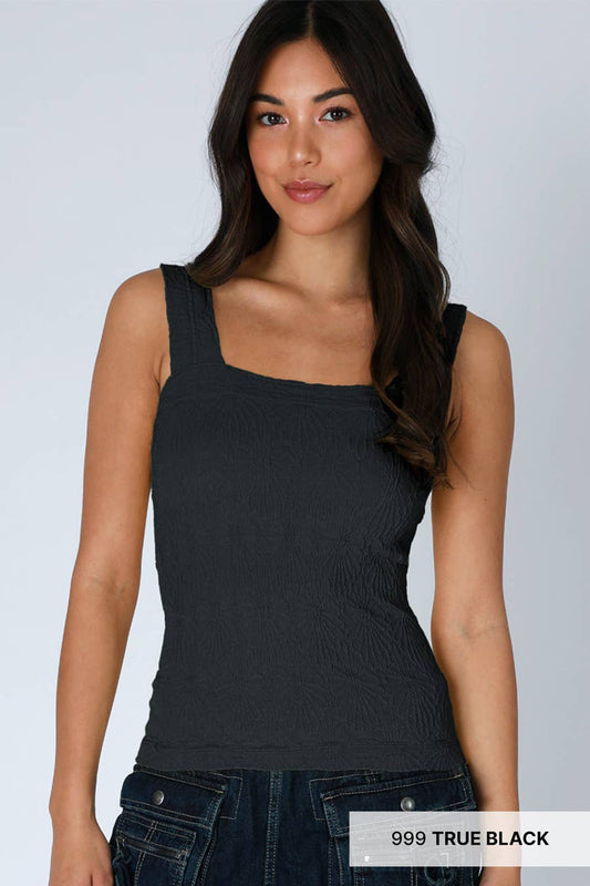 Lace Textured Square Neck Tank Top