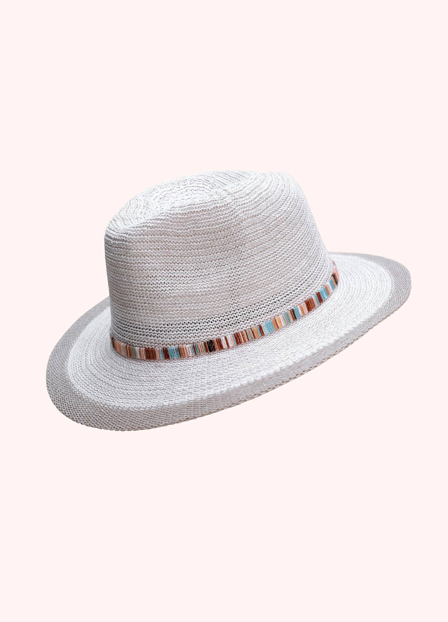 Natalie Hat - Snowdrop with Multi Stripe Band