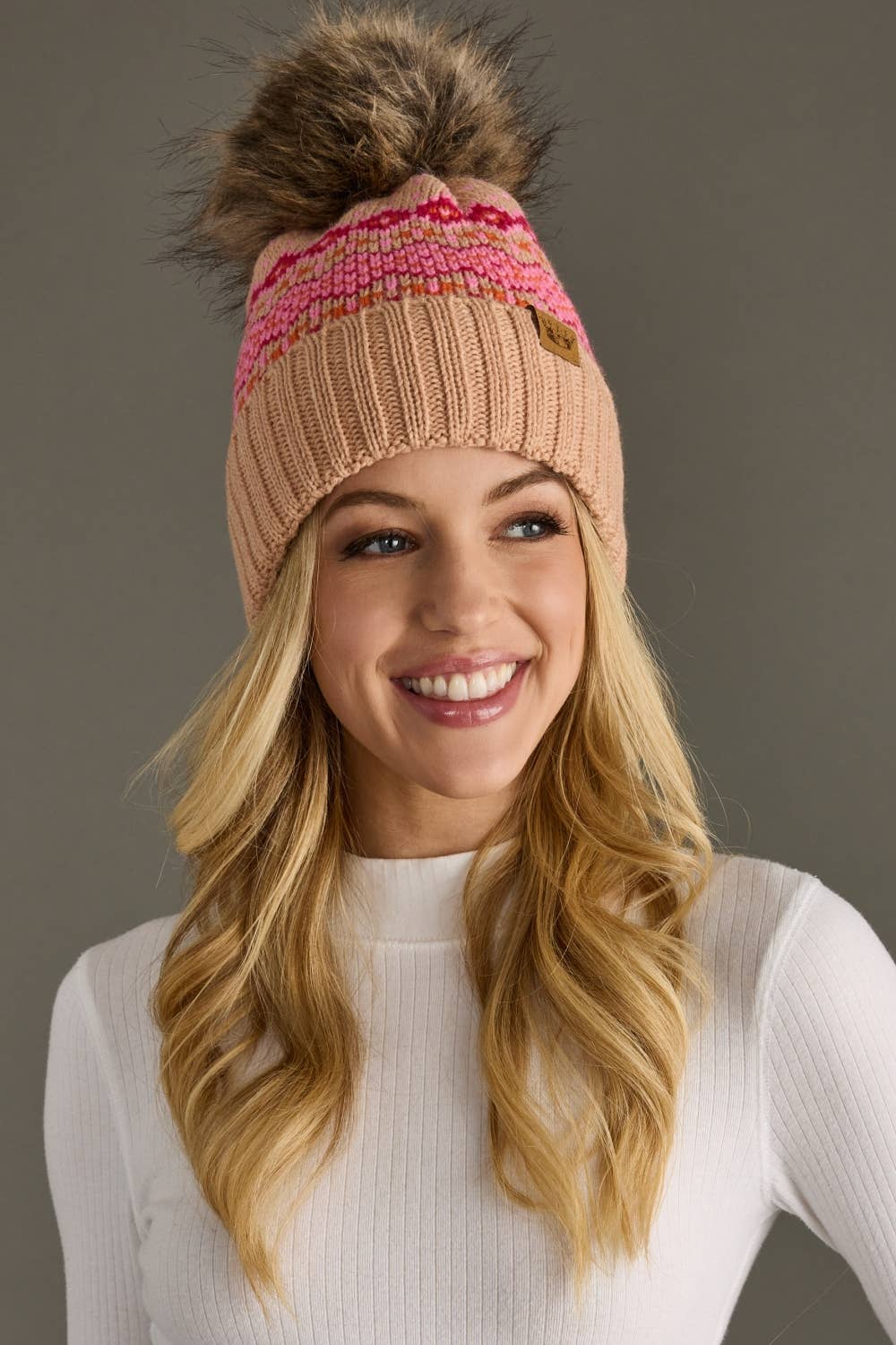 Blush, Pink & Orange Patterned Pom Hat