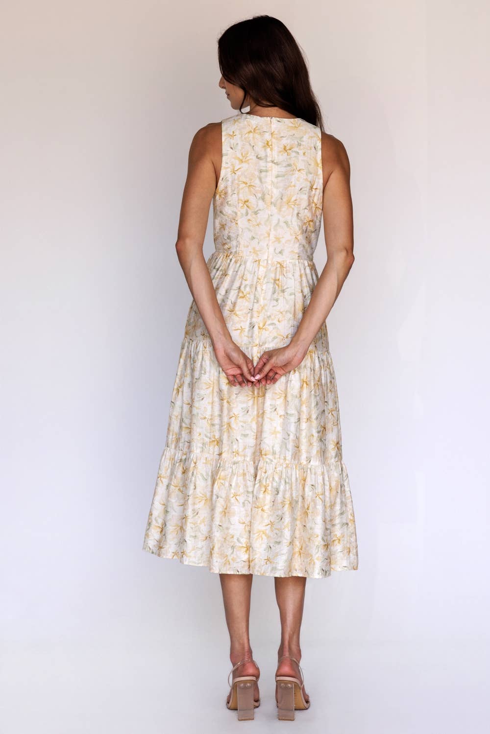 Floral Sleeveless Tiered Midi Dress