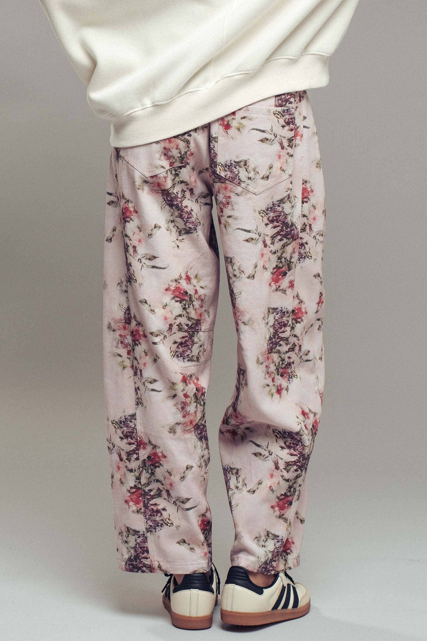 Floral Watercolor Barrel Jeans