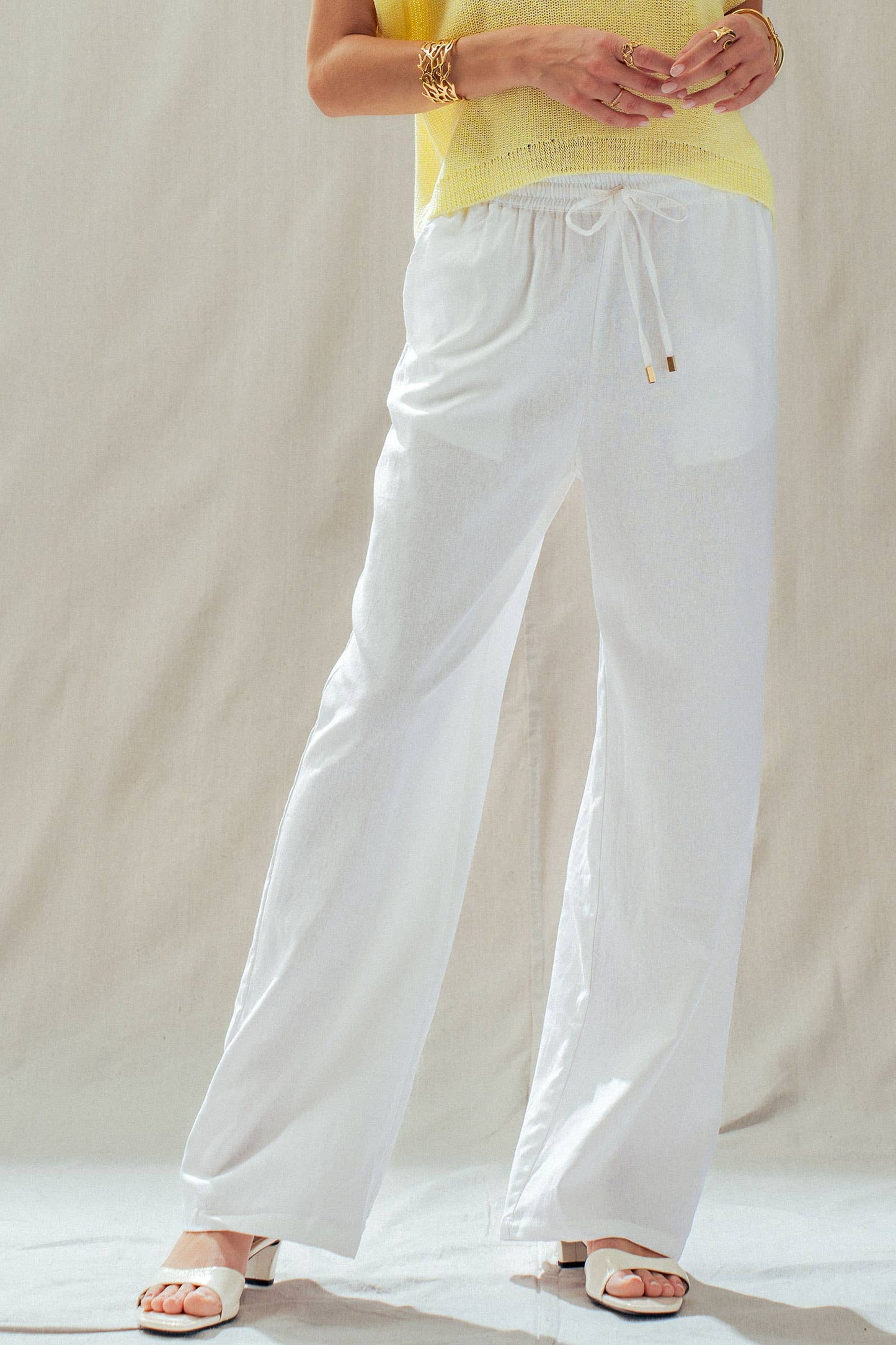 Linen Blend Wide Leg Pants Drawstring Waist