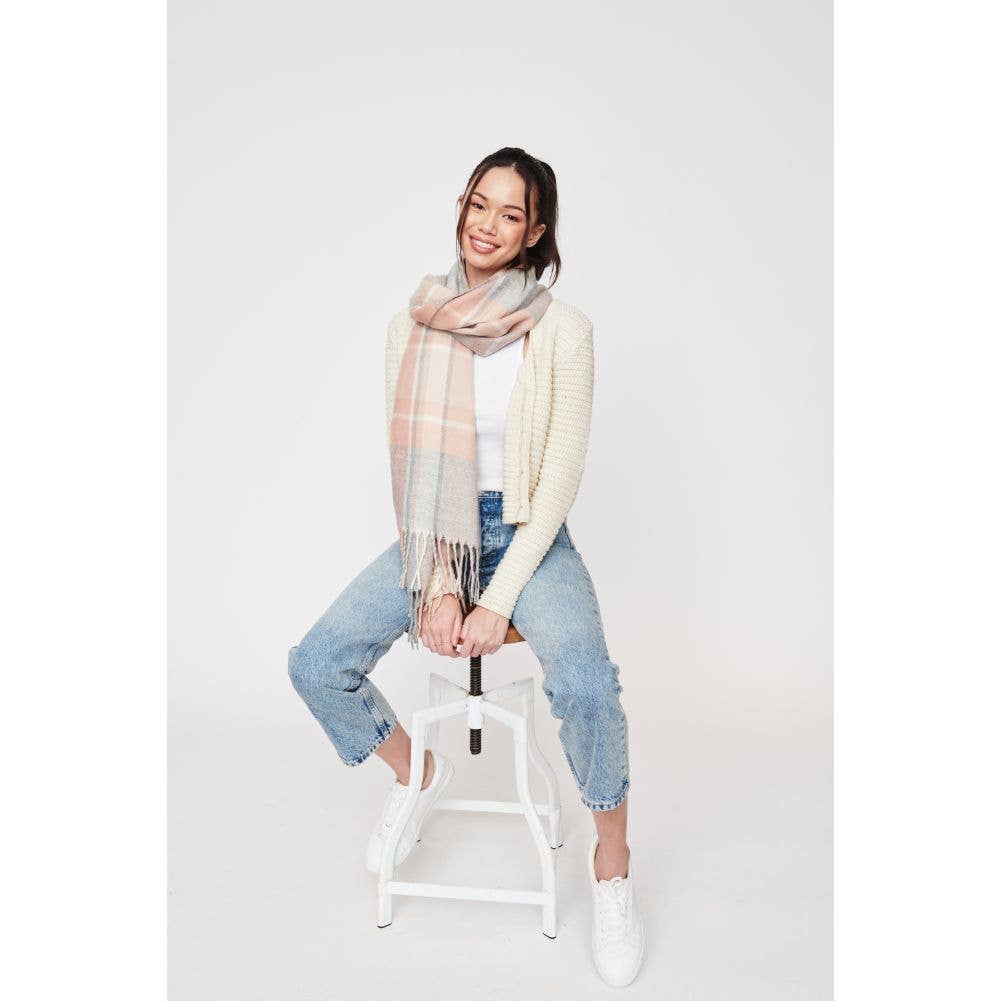 Muted Plaid Fringe Scarf