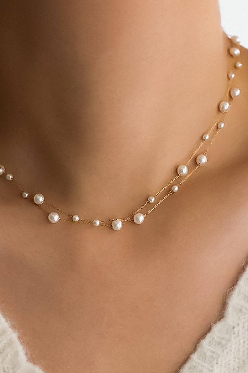 18K Gold Plated Waterproof Stainless Steel Pearl Necklace