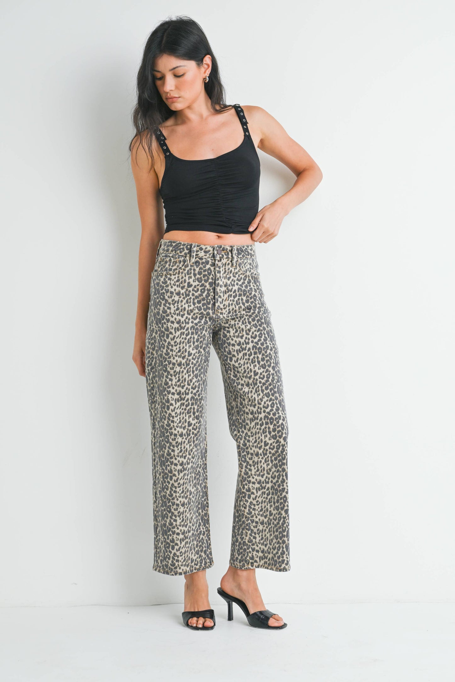 Vintage Leopard Print Straight Jeans