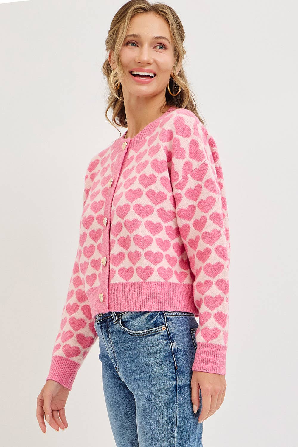 Sweetheart Button Cardigan – Pink or Red