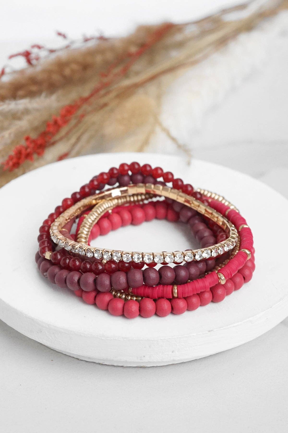 Cranberry Beaded Bracelets Stack