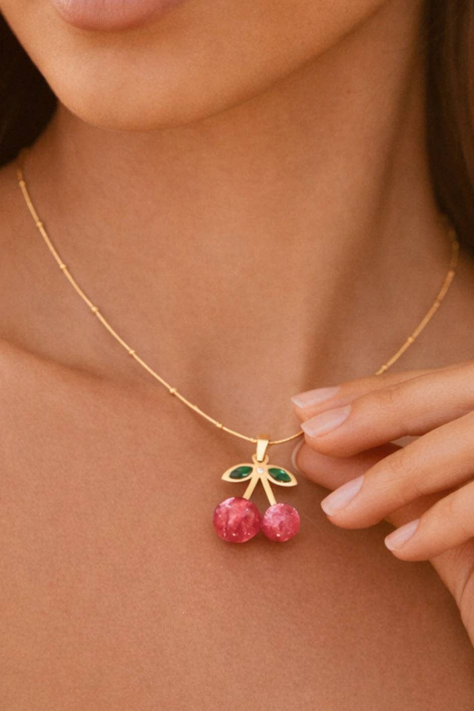 18K Gold Plated Red Cherry Necklace