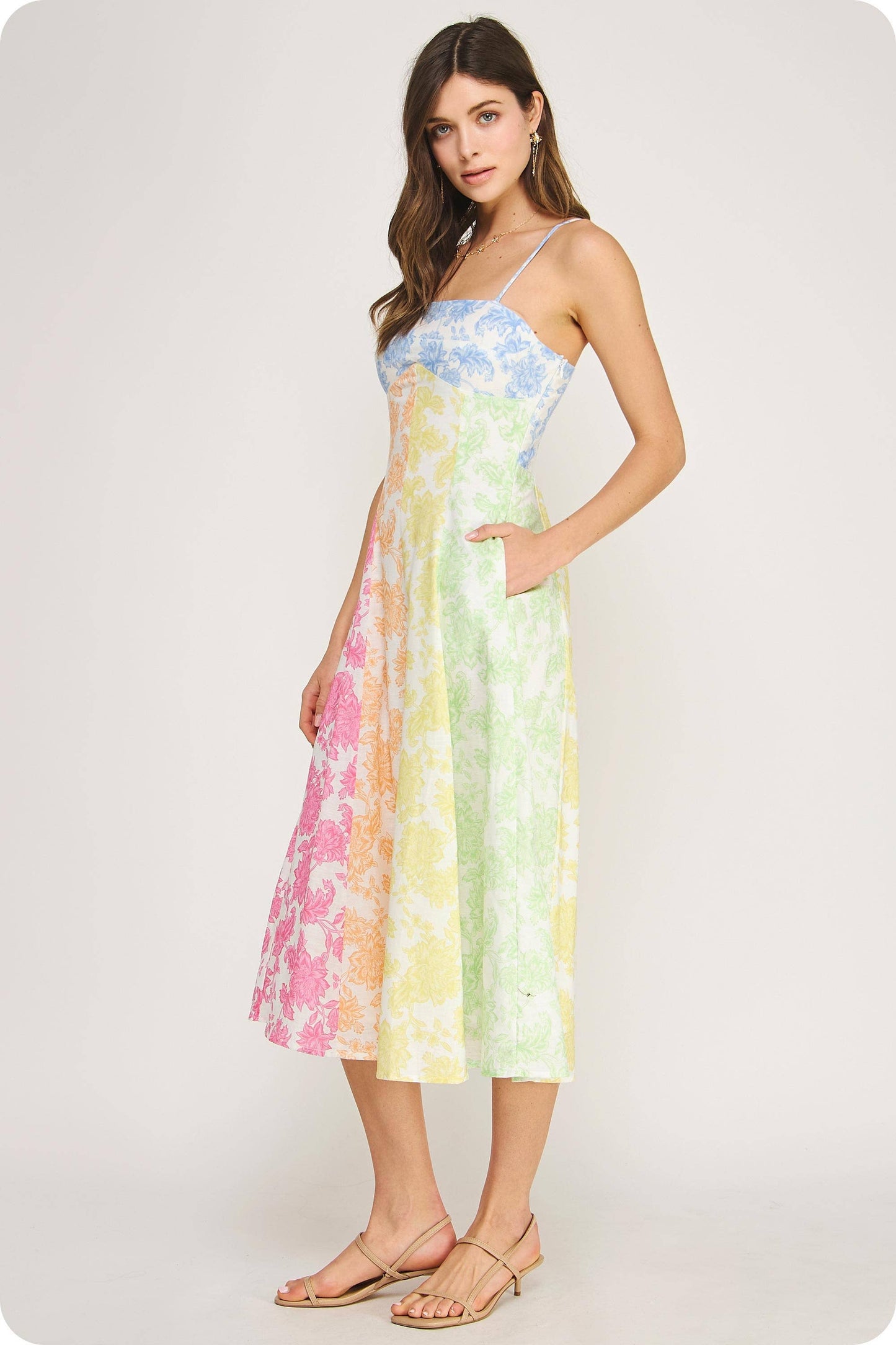 Botanical Garden Cotton/Linen Blend  Midi Dress