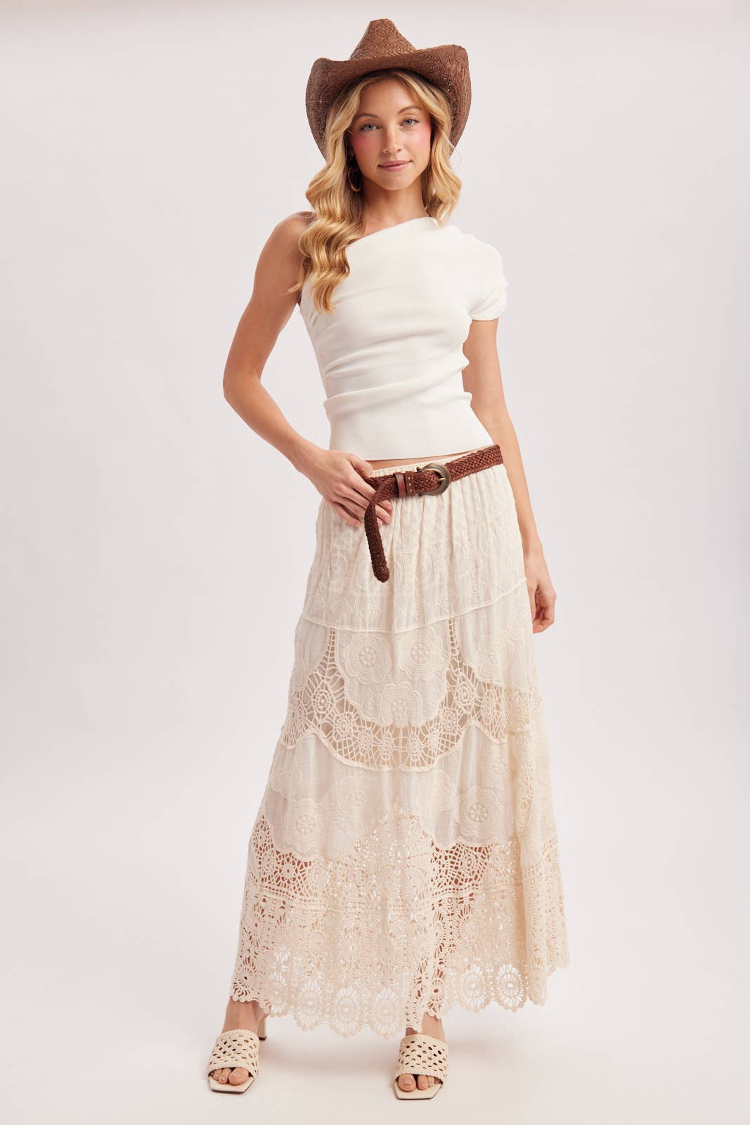 BOHO SHEER LACE MAXI SKIRT WITH LINING