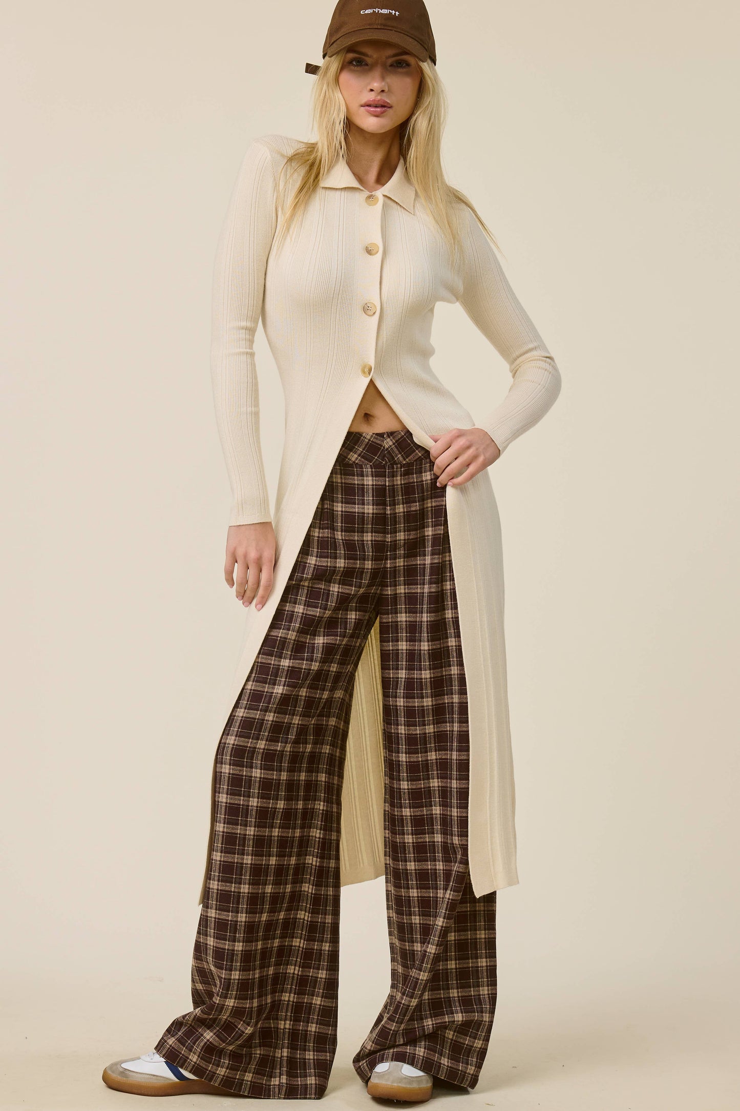 Collared Ribbed Knit Duster Cardigan