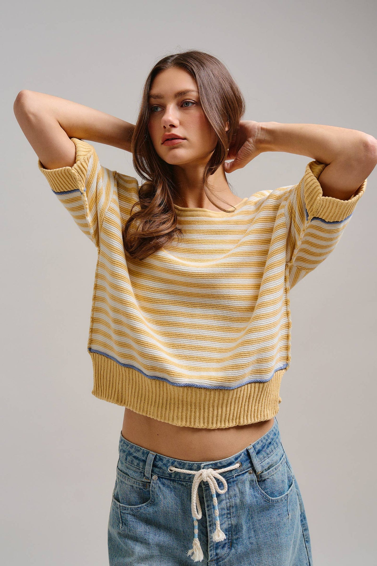 Premium Cotton Striped Contrast Trim Sweater Tee