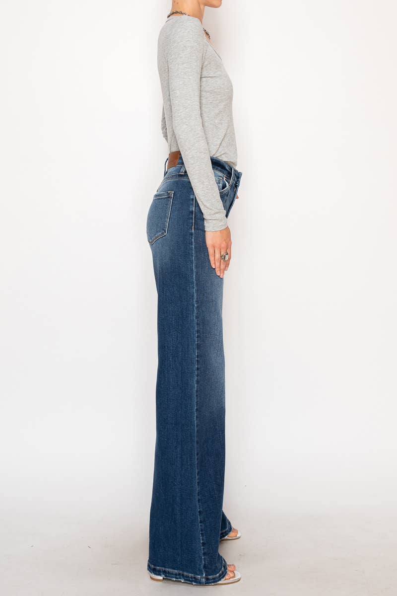 Eco Fabric High Rise Wide Leg Jeans - Dark Wash