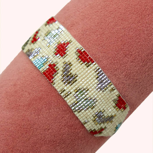 Beaded Bracelet Wide - Leopard, Cream