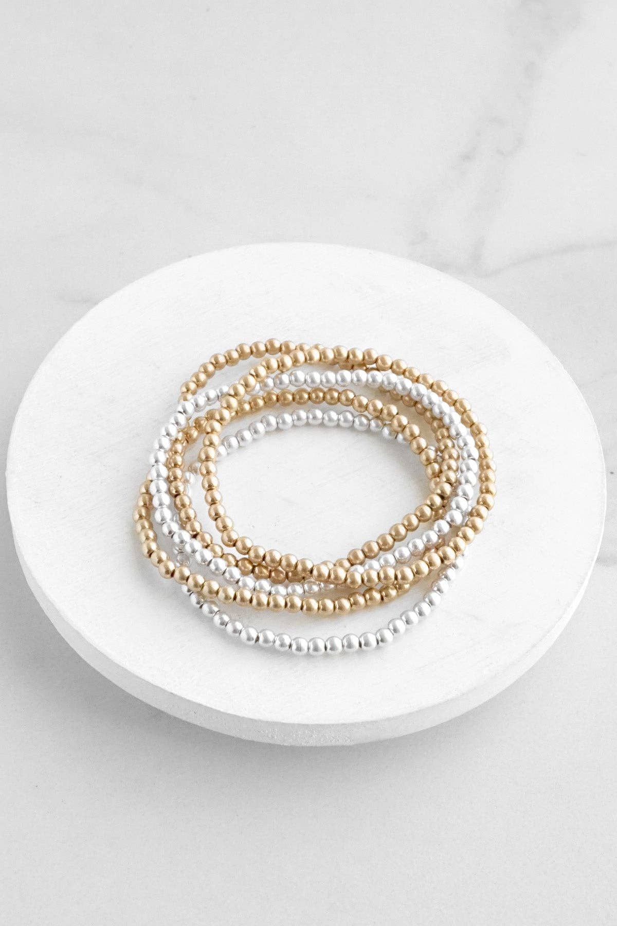 Small Silvery & Gold Beaded Bracelet Stack
