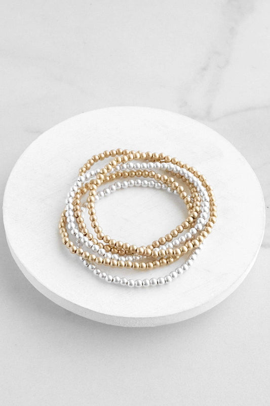 Small Silvery & Gold Beaded Bracelet Stack