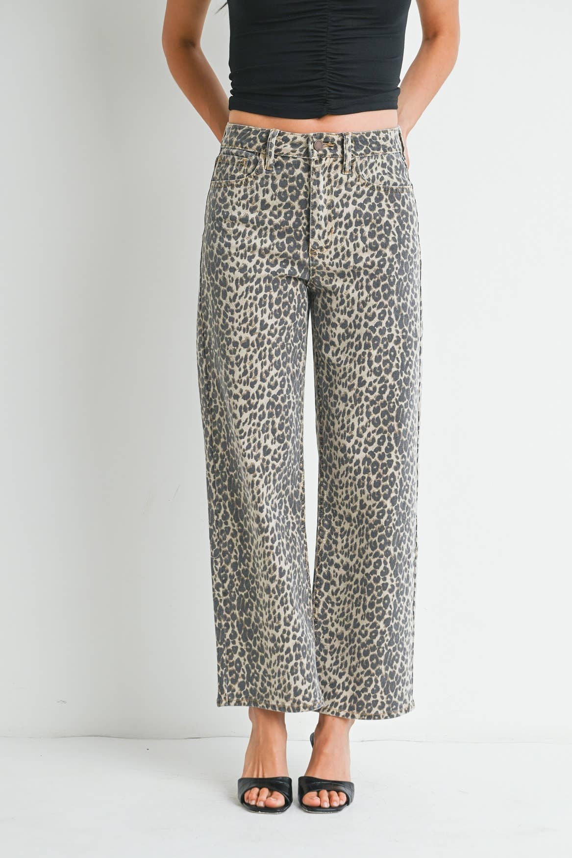 Vintage Leopard Print Straight Jeans