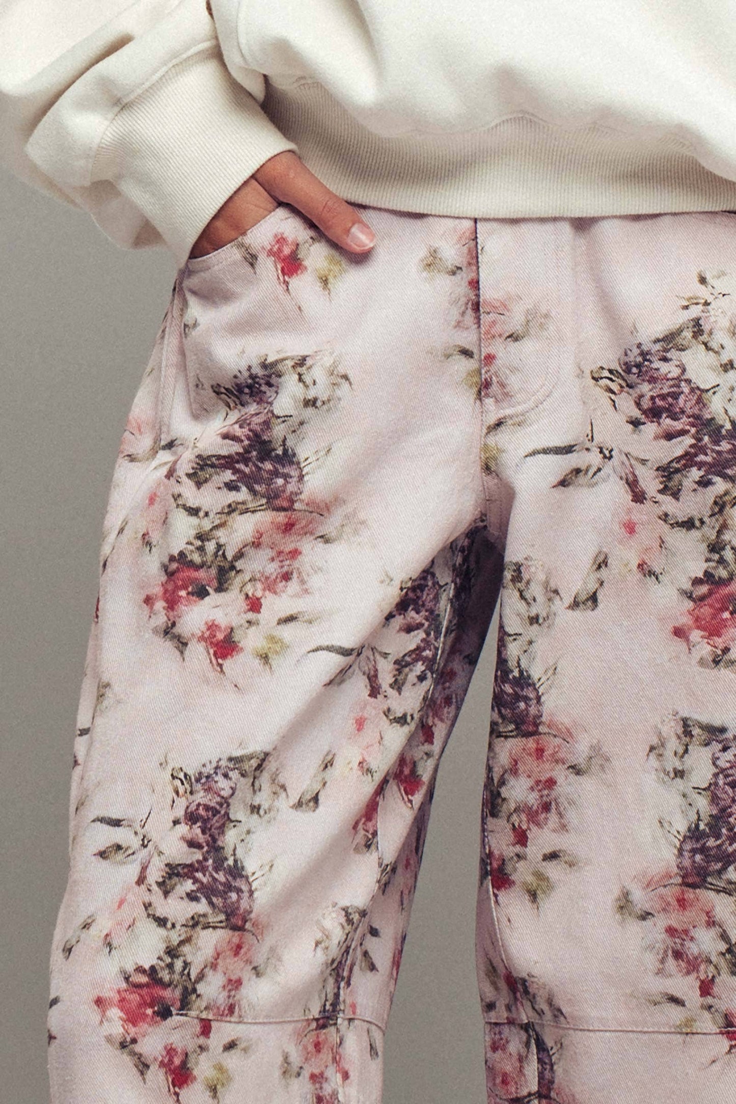 Floral Watercolor Barrel Jeans