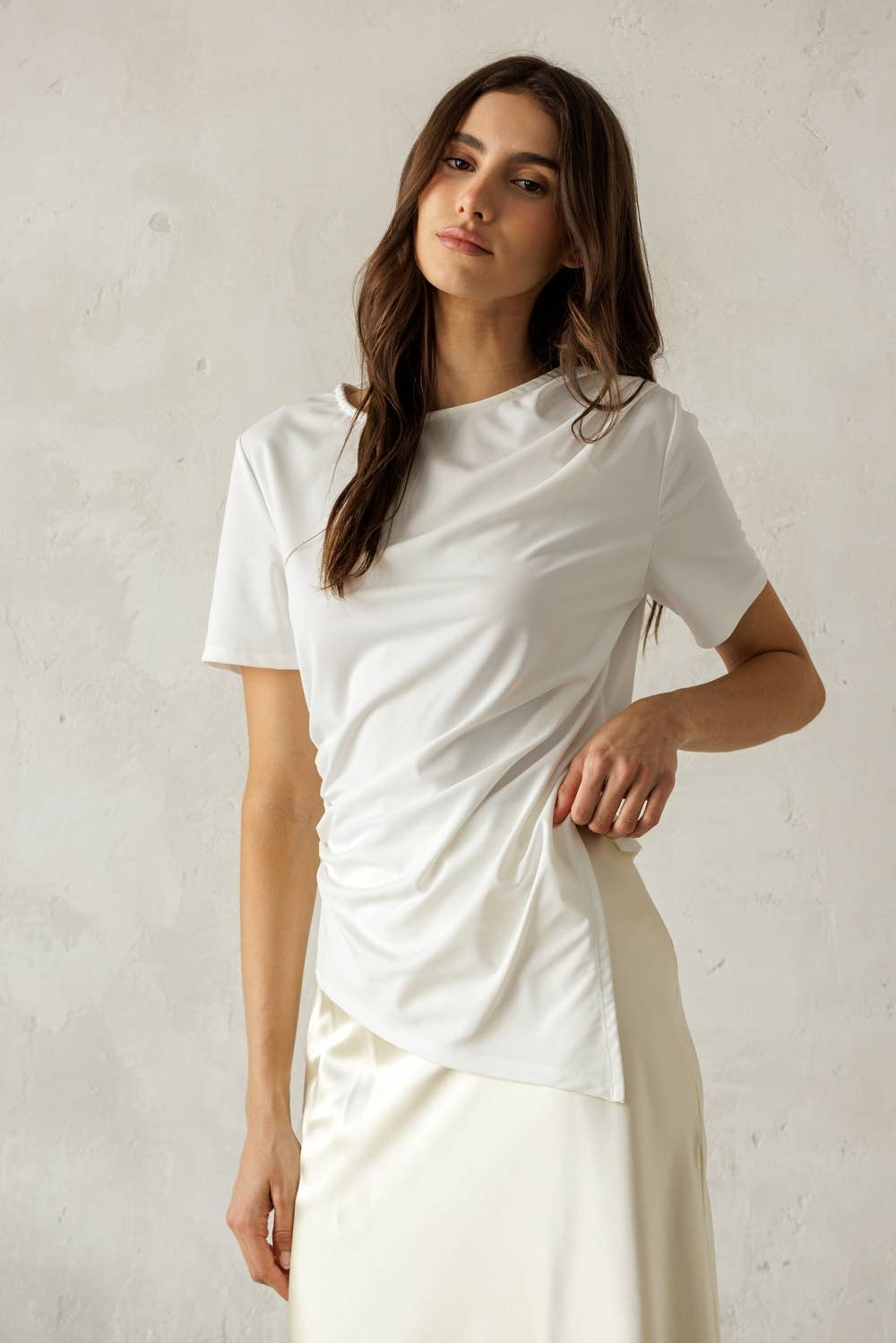 Asymmetrical Draped Short Sleeve Top