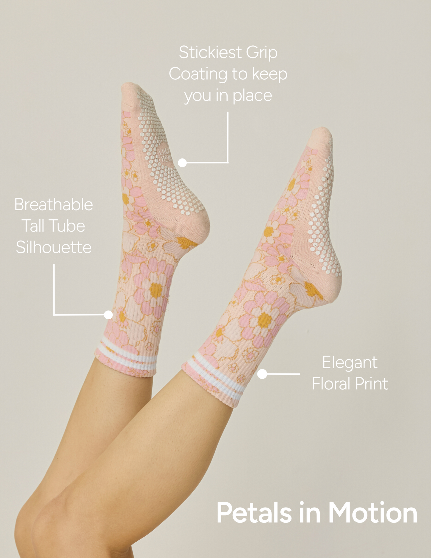 The Floral Grip Sock: Vintage Rose