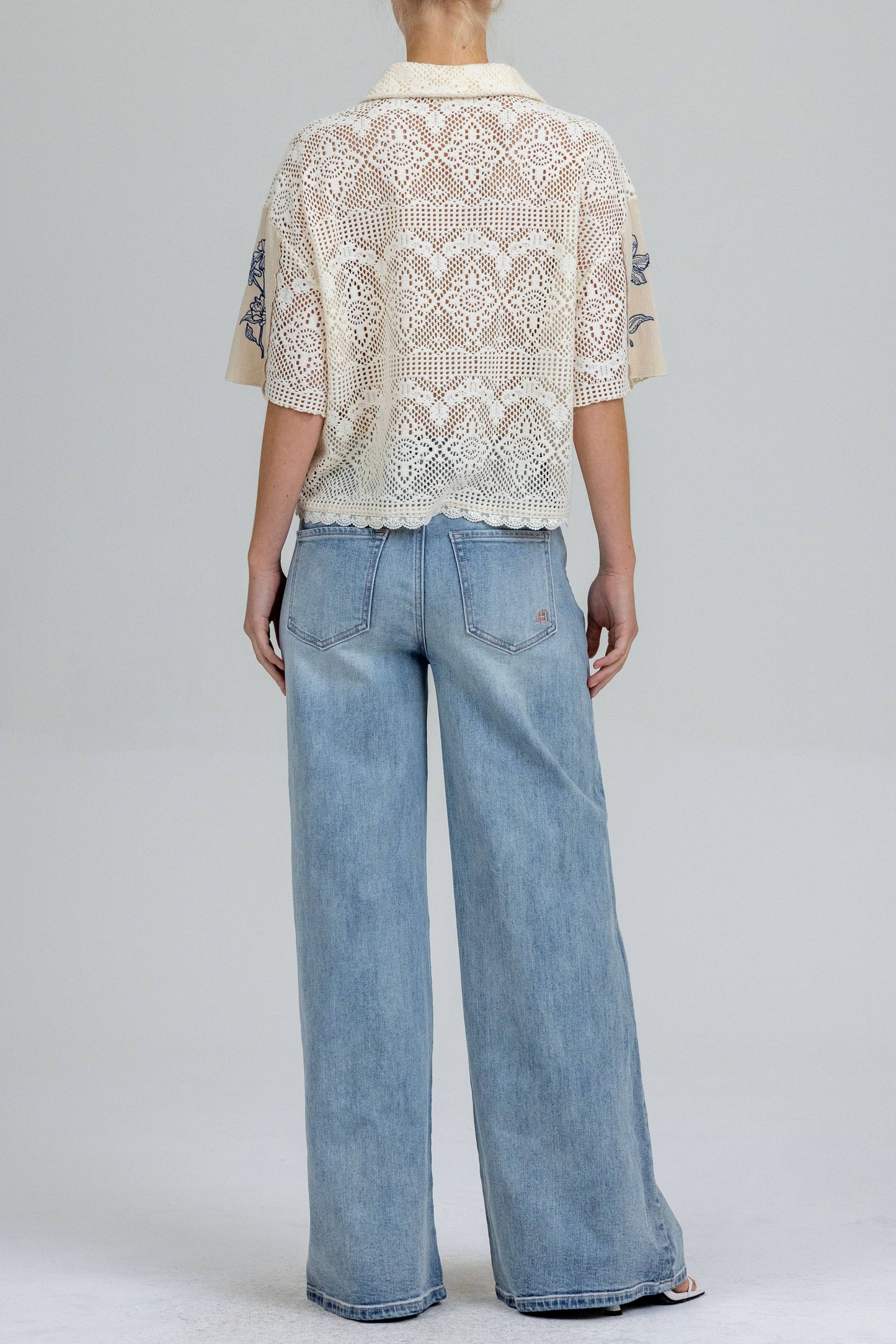 Floral Embroidery Button Down Top