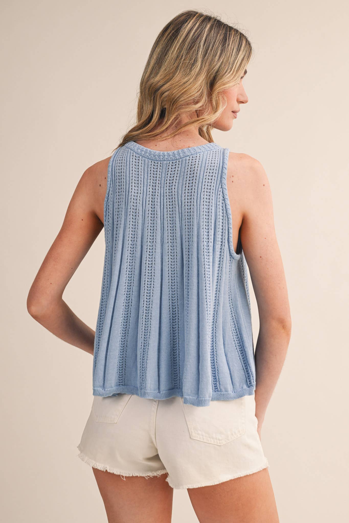 Sleeveless Pointelle Sweater Knit Tank