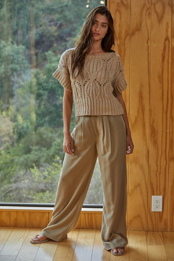 Cotton Crochet Short Sleeve Sweater