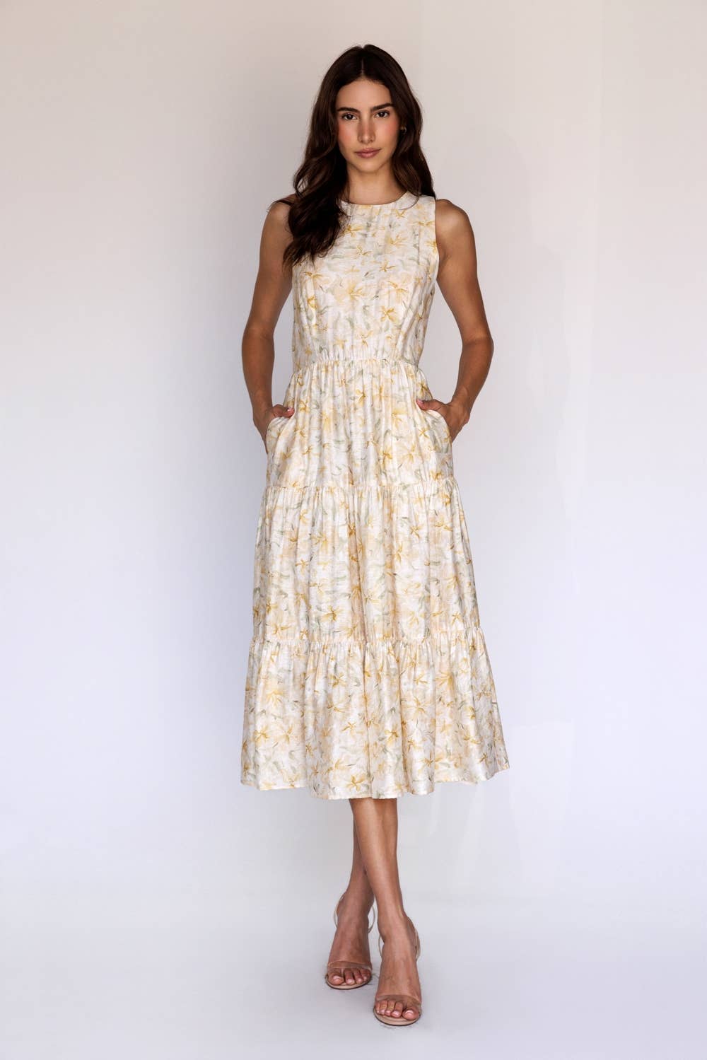 Floral Sleeveless Tiered Midi Dress