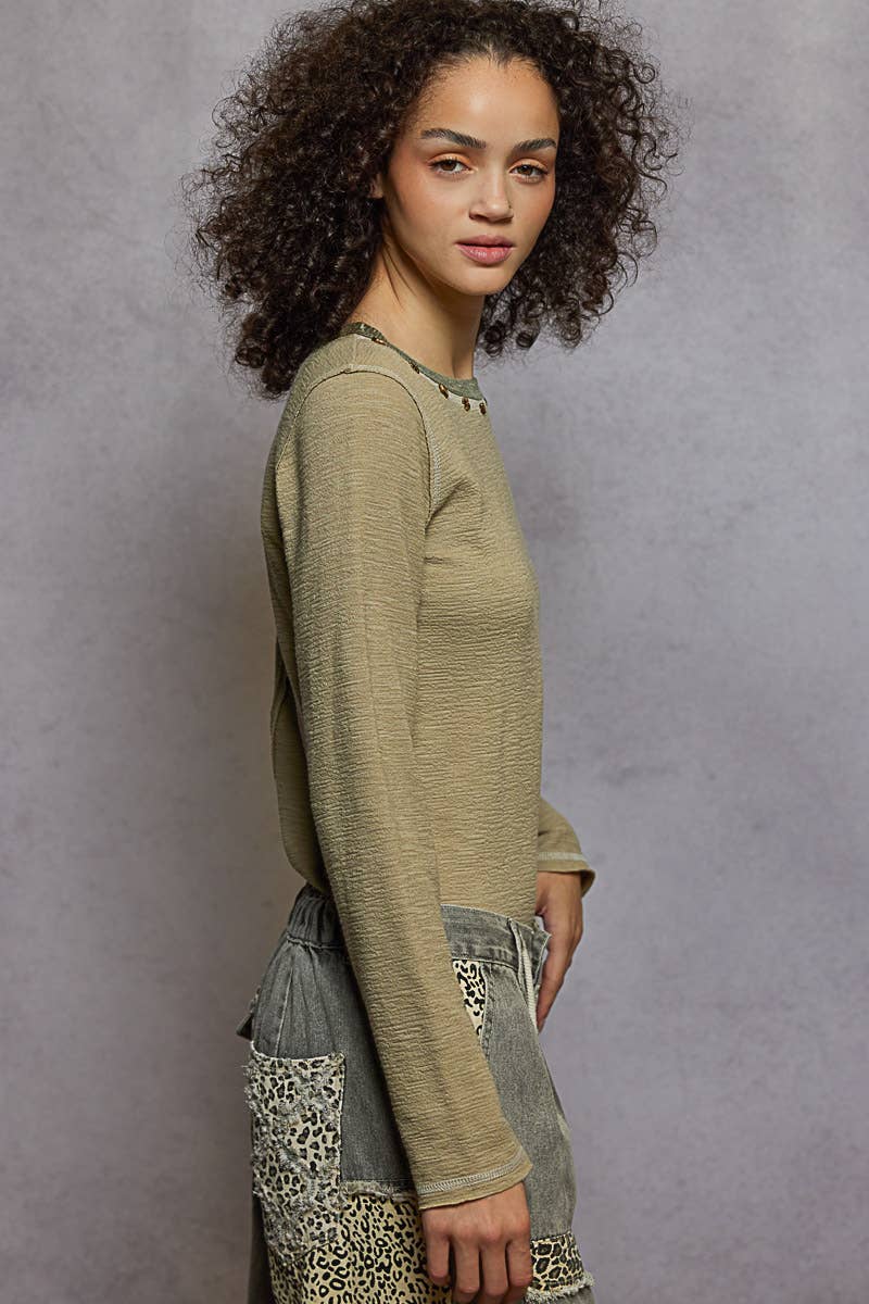 Stud detail textured knit top