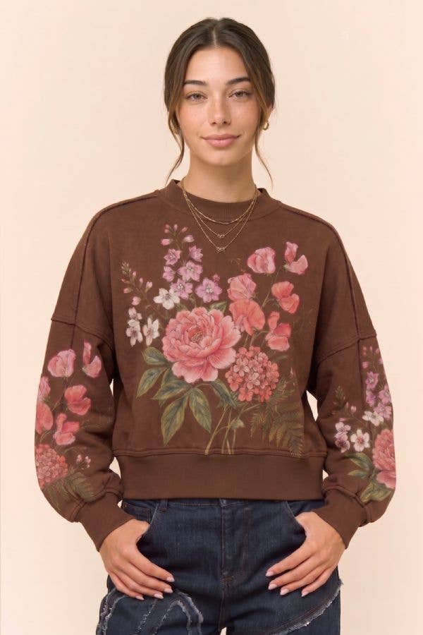 Vintage Botanical Floral Cropped Sweatshirt
