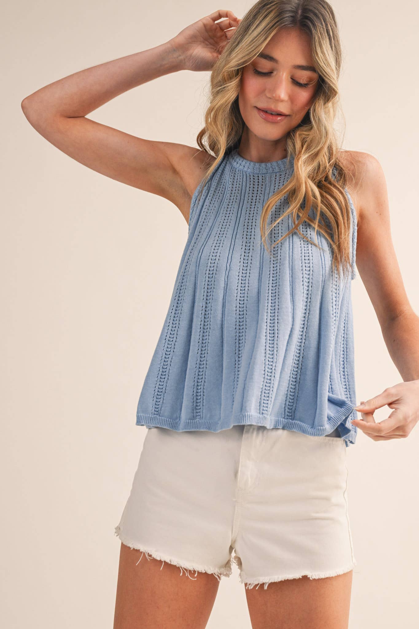 Sleeveless Pointelle Sweater Knit Tank