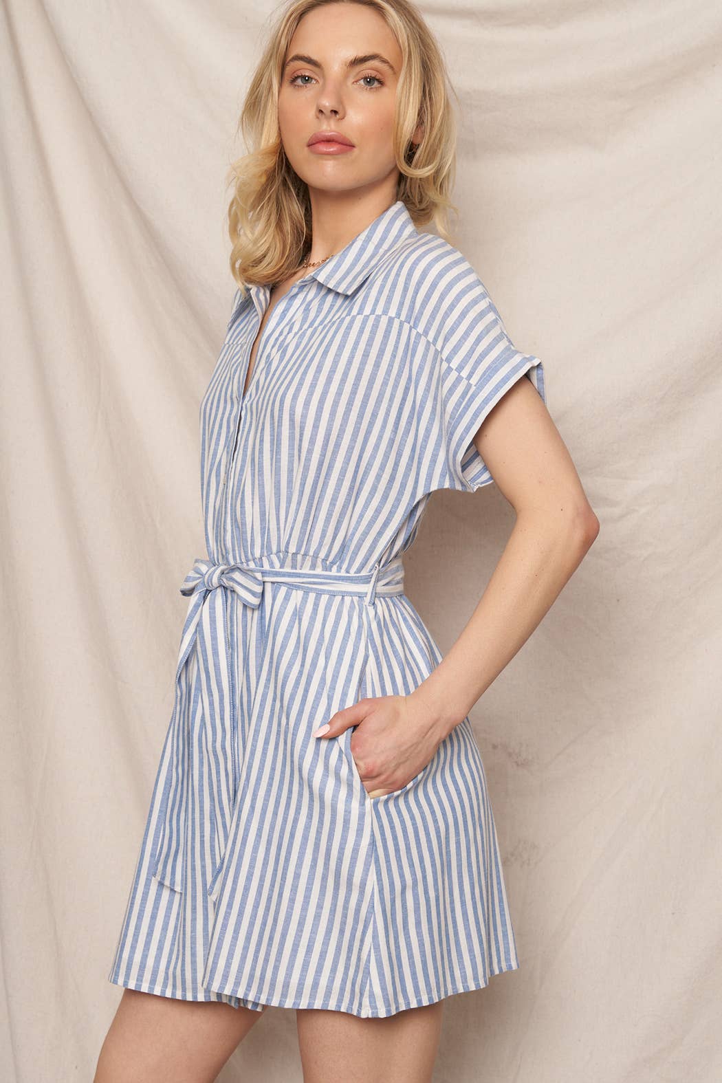 Preppy Striped Button Down Mini Shirt Dress