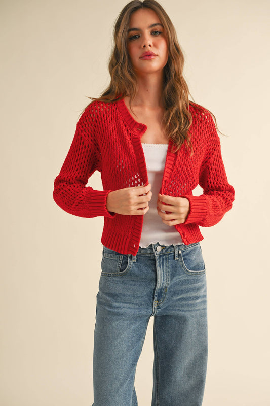 Crochet-Knit Button-Down Cardigan