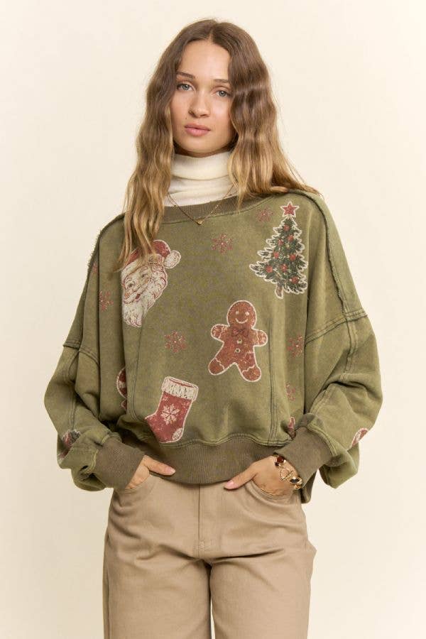 Vintage Olive Holiday Graphic Sweatshirt