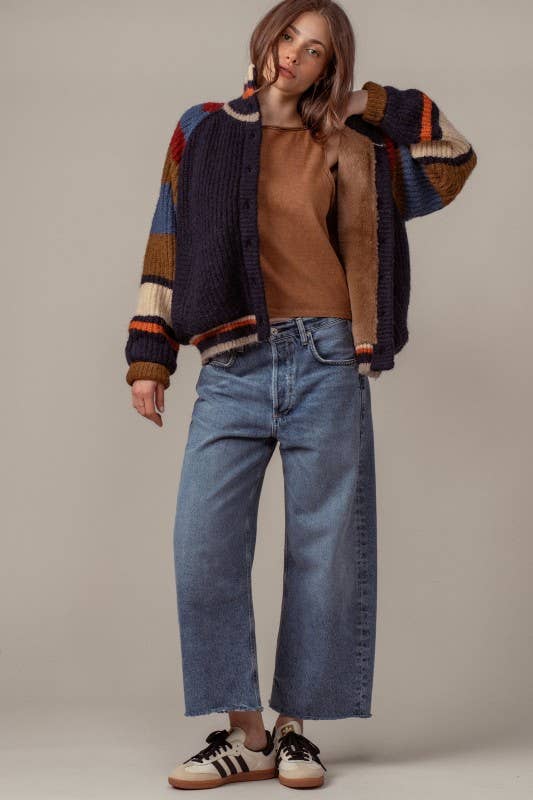 Chunky Rib-Knit Faux Fur Lined Cardigan