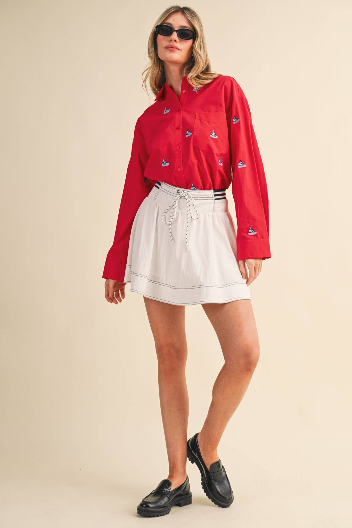 High Waist Denim Twill Mini Skort